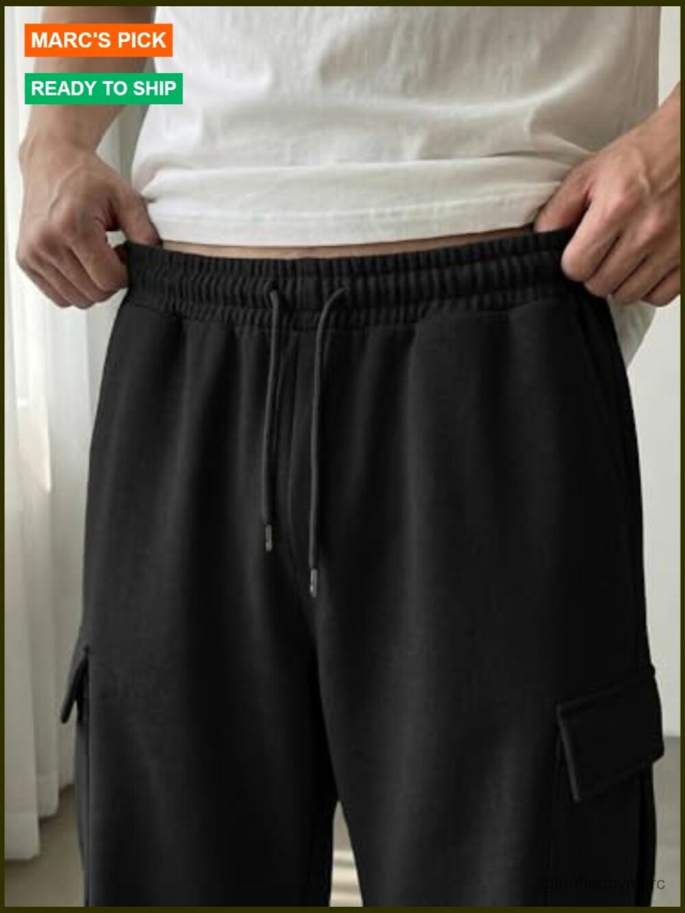 Men's Baggy Wide Leg Cargo Sweatpants Drawstring Ankles Adjustable - Picture 3 of 7